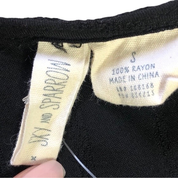 Sky & Sparrow Black Striped Tiered Ruffled 3/4 Sleeve Mini Dress - Picture 4 of 4